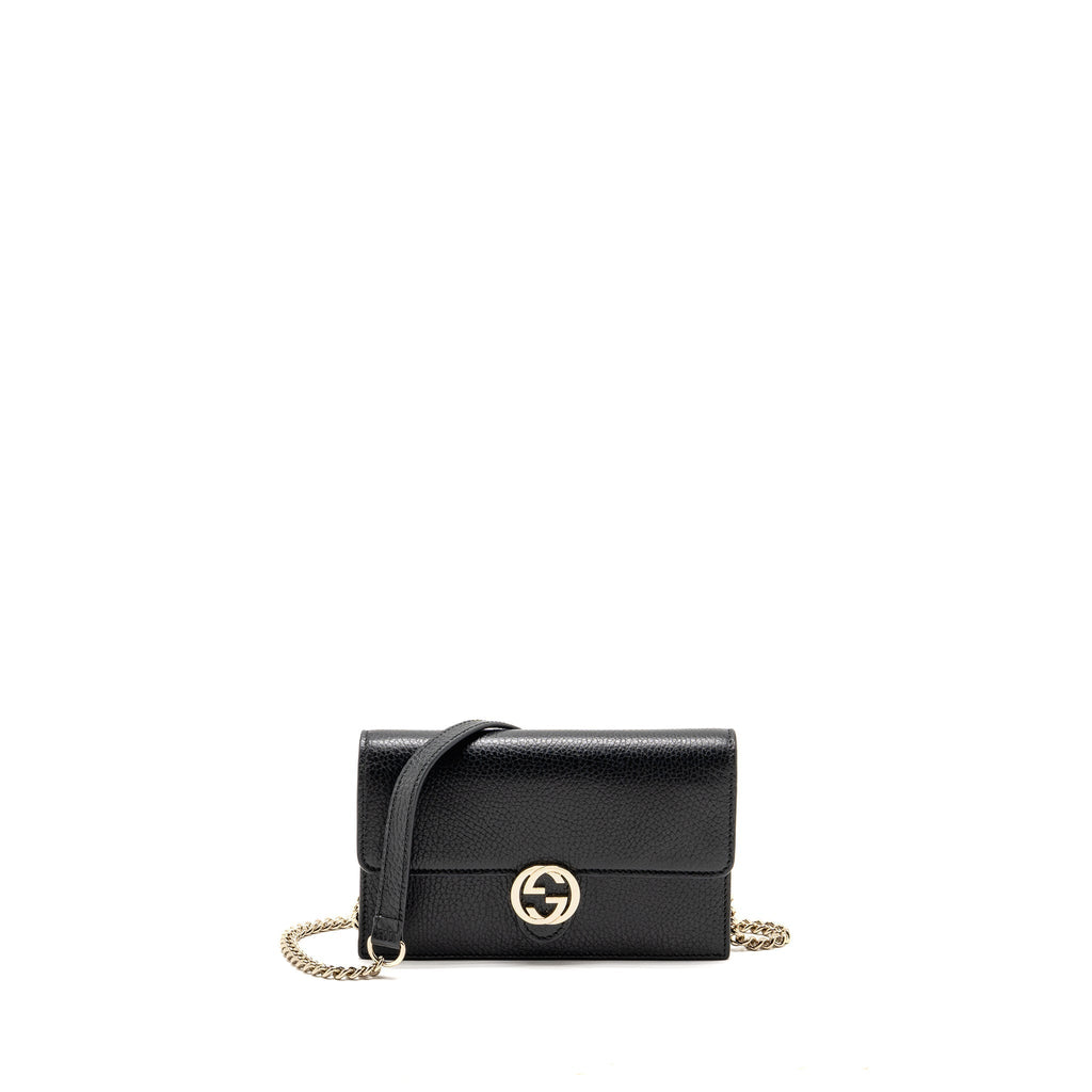 GUCCI INTERLOCKING CHAIN WALLET CALFSKIN BLACK GHW