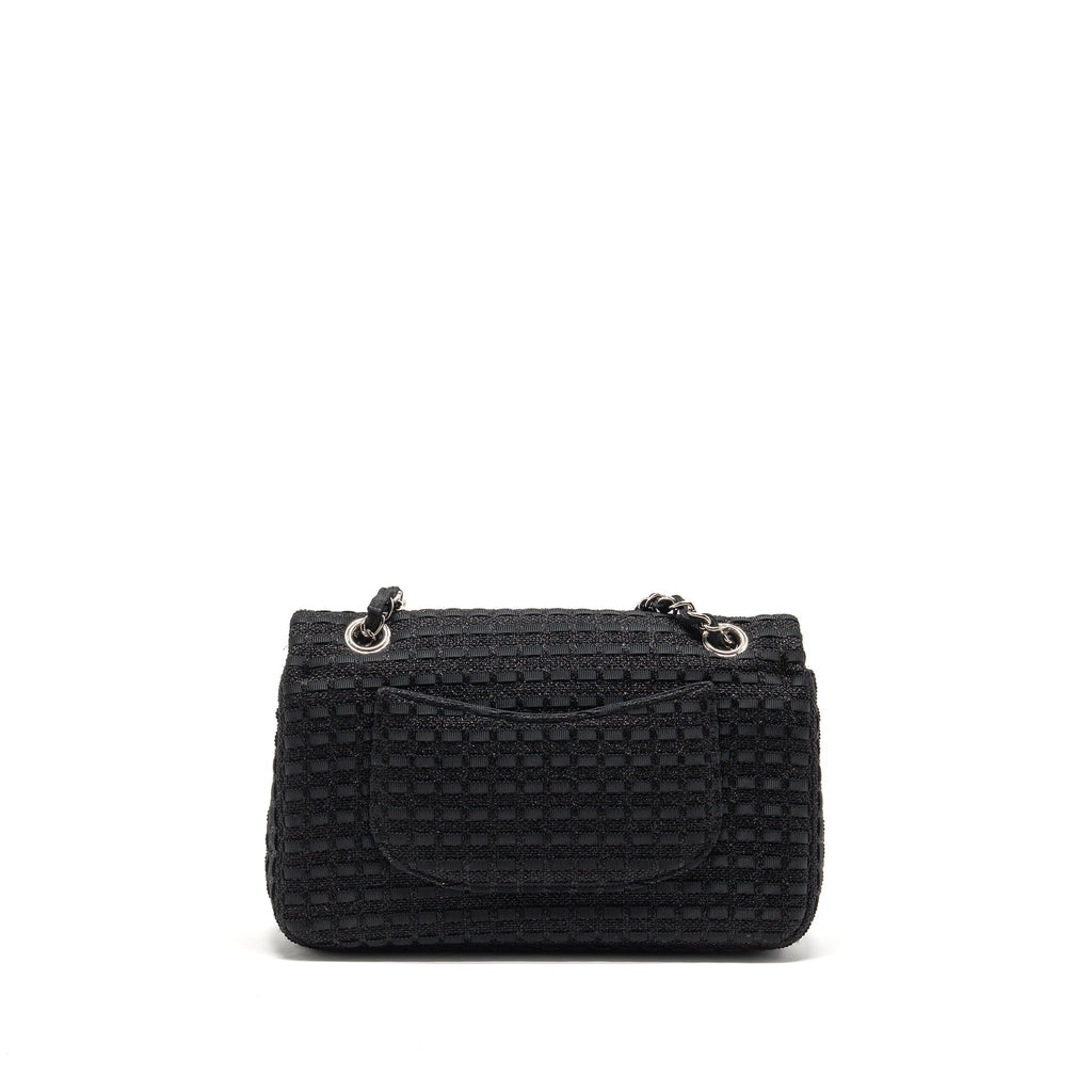 CHANEL MEDIUM CLASSIC DOUBLE FLAP BAG TWEED BLACK SHW