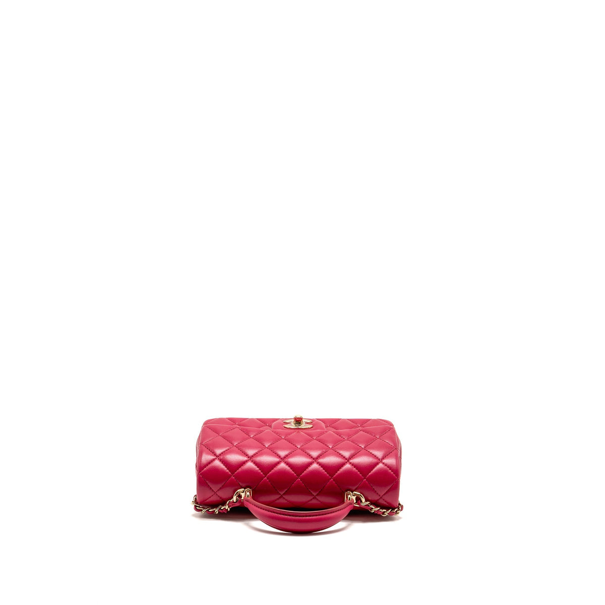 Chanel top handle mini rectangular flap bag lambskin hot pink LGHW (microchip)