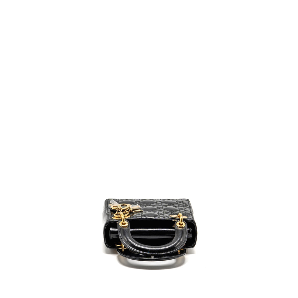 DIOR MINI LADY DIOR PATENT BLACK GHW