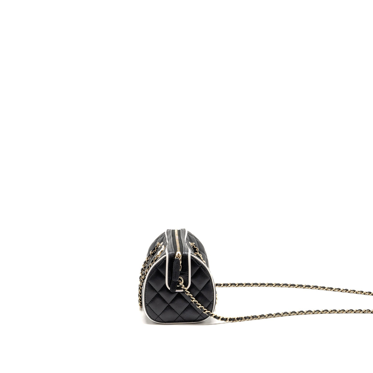 Chanel 25P Quilted Bowling Bag Lambskin Black/White LGHW (Microchip)