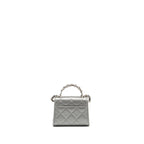 CHANEL TOP HANDLE MINI FLAP BAG WITH CHAIN LAMBSKIN SILVER SHW (MICROCHIP)