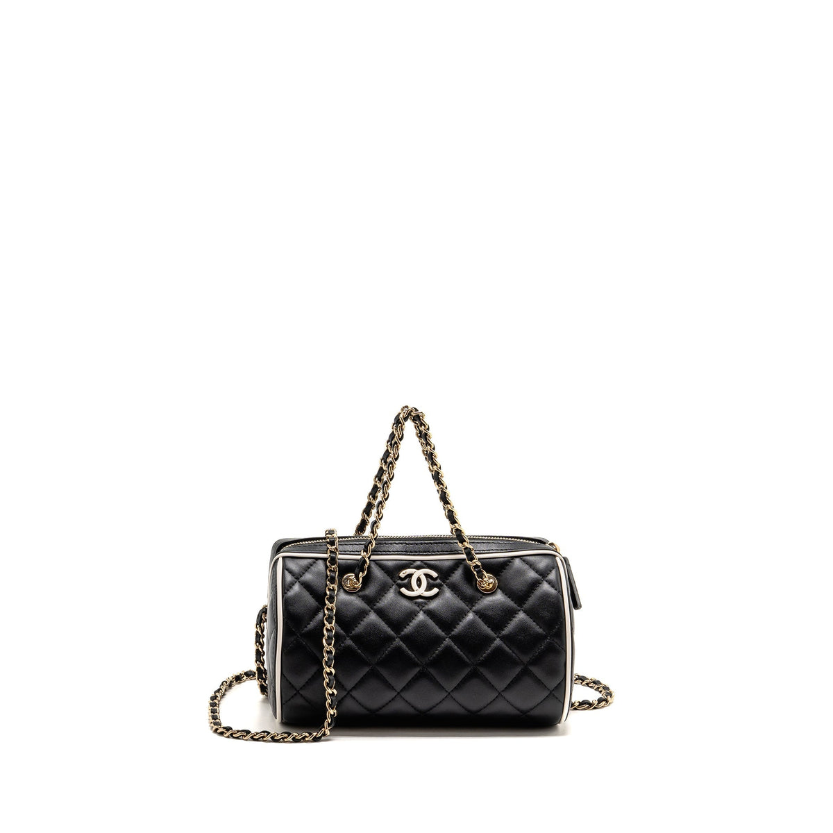 Chanel 25P Quilted Bowling Bag Lambskin Black/White LGHW (Microchip)