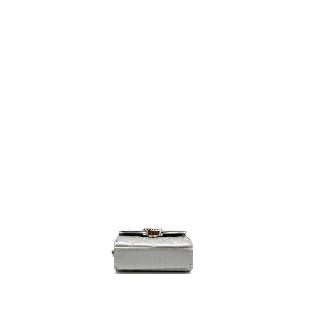 CHANEL TOP HANDLE MINI FLAP BAG WITH CHAIN LAMBSKIN SILVER SHW (MICROCHIP)