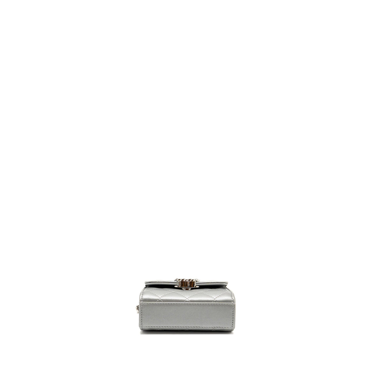 CHANEL TOP HANDLE MINI FLAP BAG WITH CHAIN LAMBSKIN SILVER SHW (MICROCHIP)
