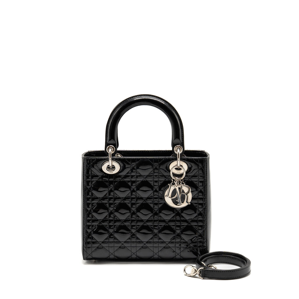 DIOR MEDIUM LADY DIOR PATENT BLACK SHW