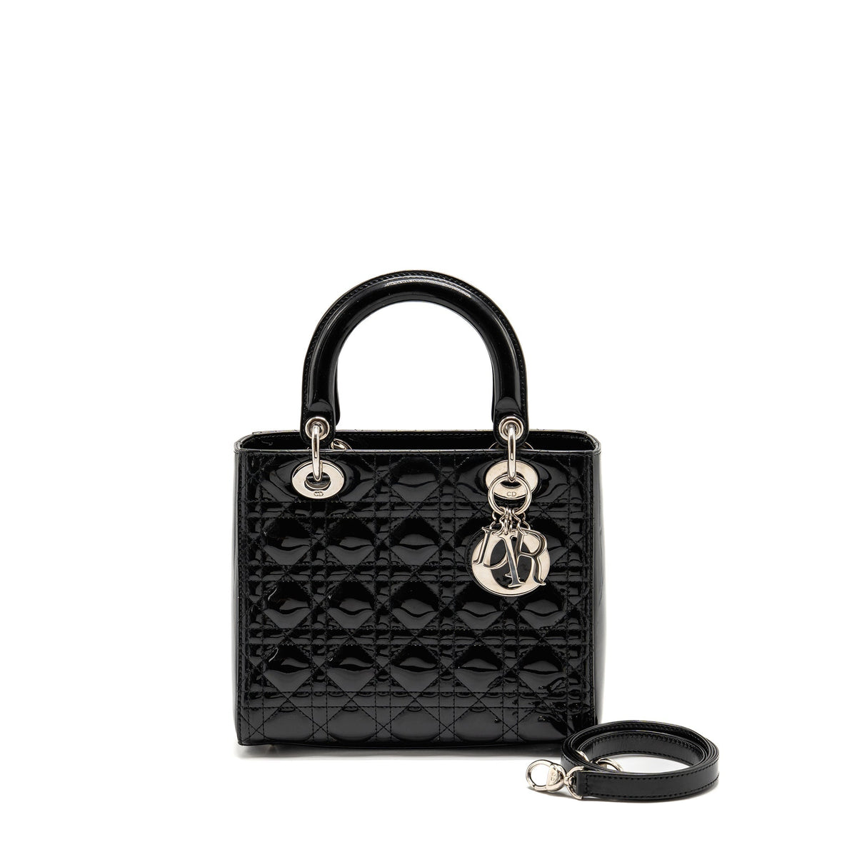 DIOR MEDIUM LADY DIOR PATENT BLACK SHW