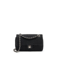 CHANEL MEDIUM CLASSIC DOUBLE FLAP BAG TWEED BLACK SHW