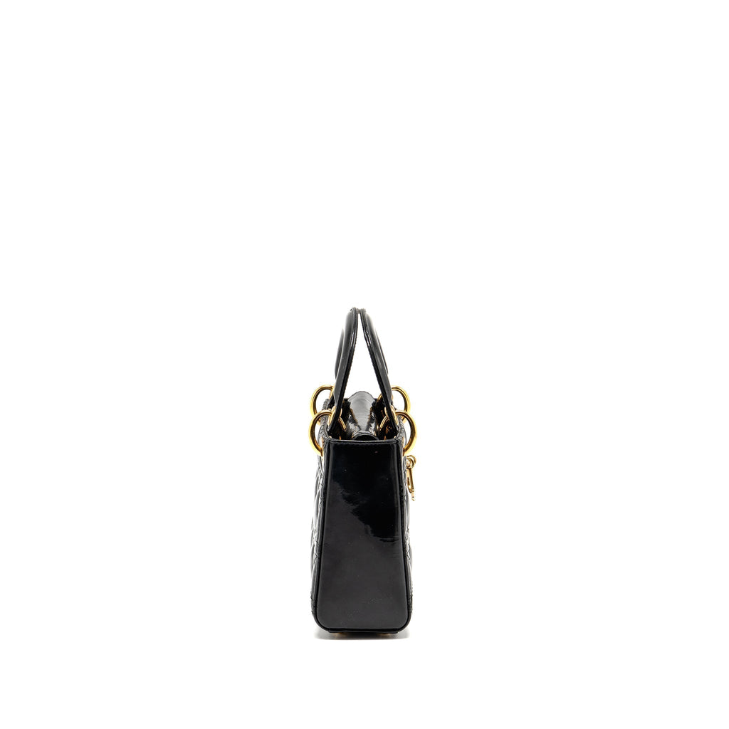 DIOR MINI LADY DIOR PATENT BLACK GHW