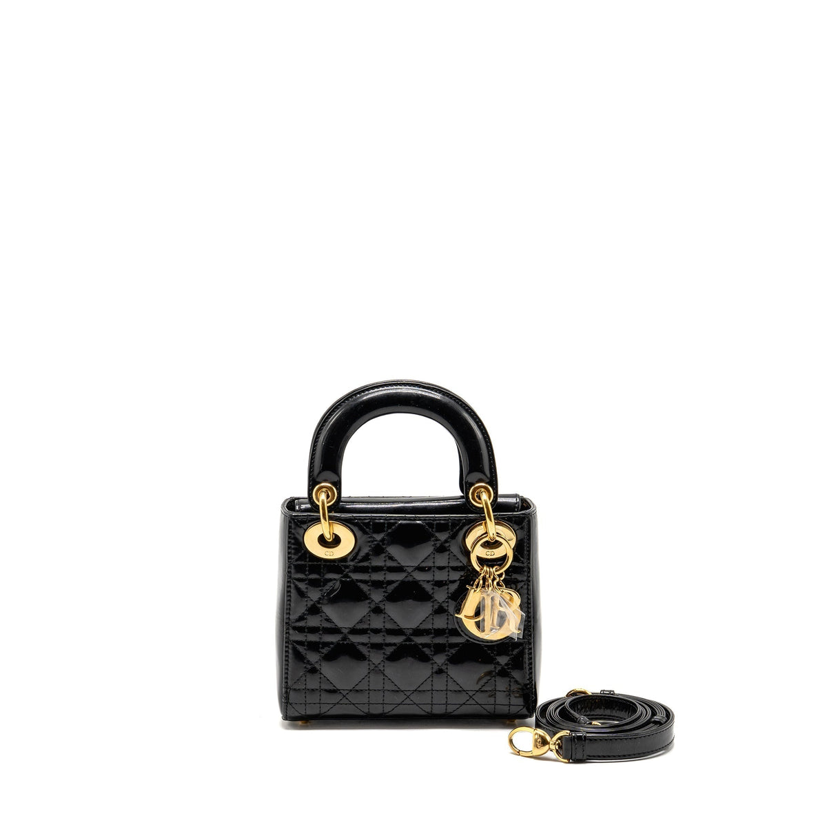 DIOR MINI LADY DIOR PATENT BLACK GHW