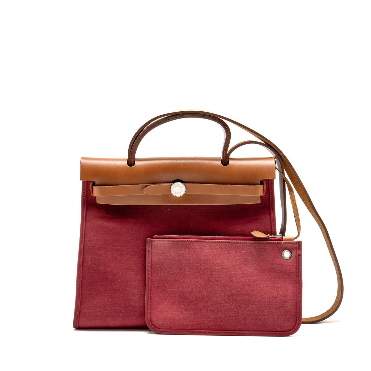 Hermes Herbag 31 Zip Bag Canvas/Hunter Leather Red SHW