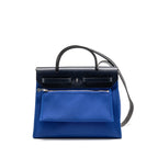 HERMES HERBAG 31 ZIP BAG CANVAS/HUNTER LEATHER BLEU ELECTRIQUE/BLEU INDIGO SHW