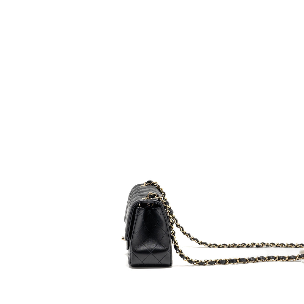 CHANEL CLASSIC MINI SQUARE FLAP BAG LAMBSKIN BLACK LGHW (MICROCHIP)