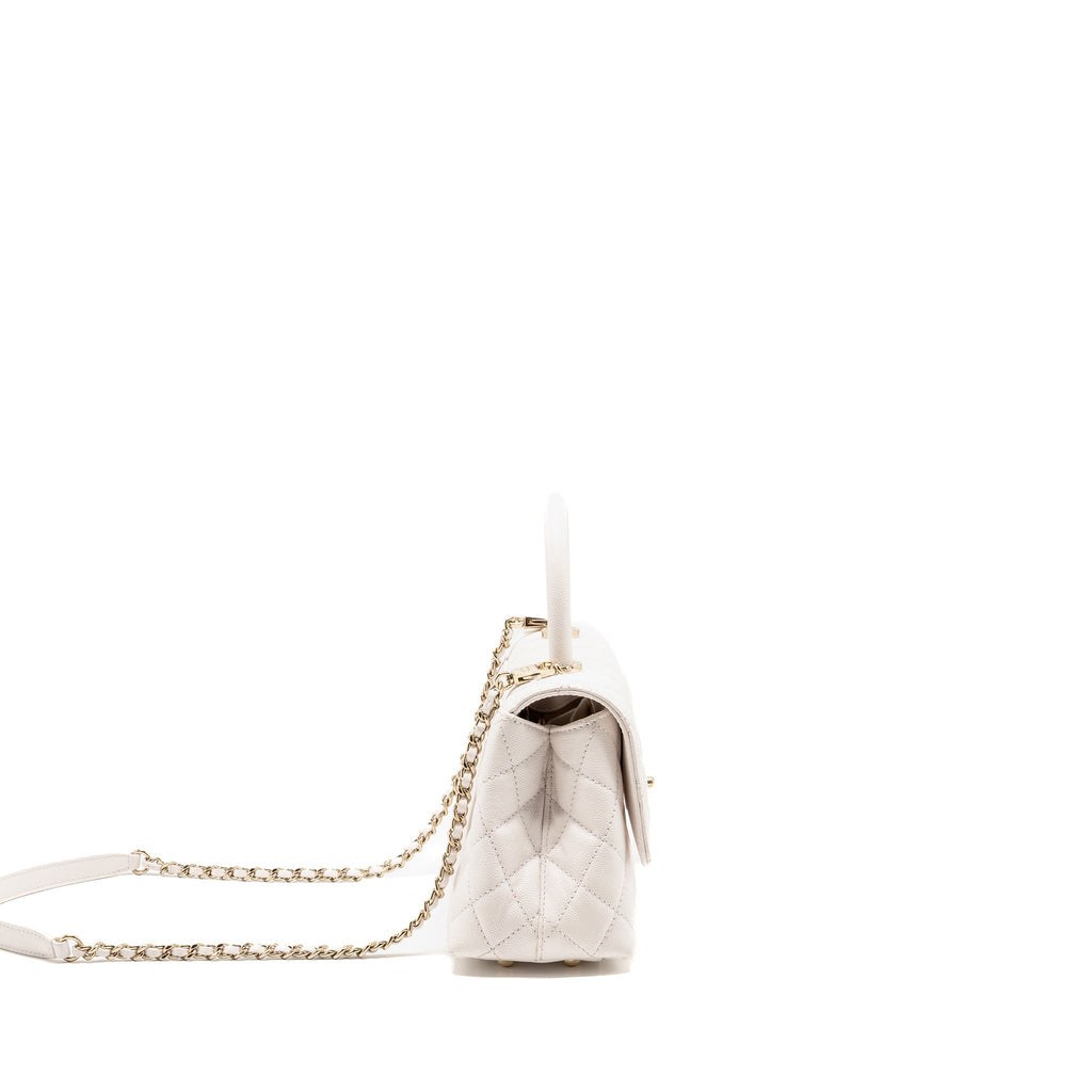 CHANEL SMALL COCO HANDLE CAVIAR WHITE LGHW (MICROCHIP)