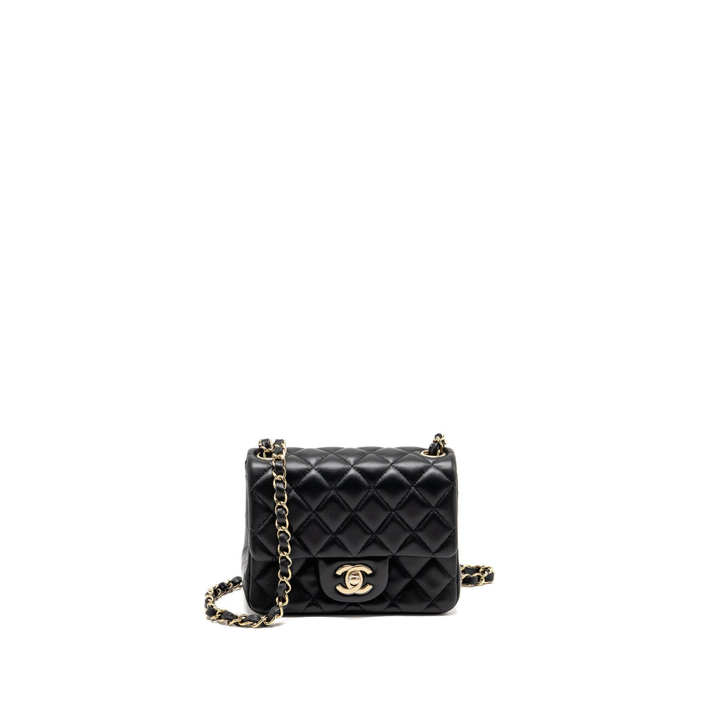 CHANEL CLASSIC MINI SQUARE FLAP BAG LAMBSKIN BLACK LGHW (MICROCHIP)