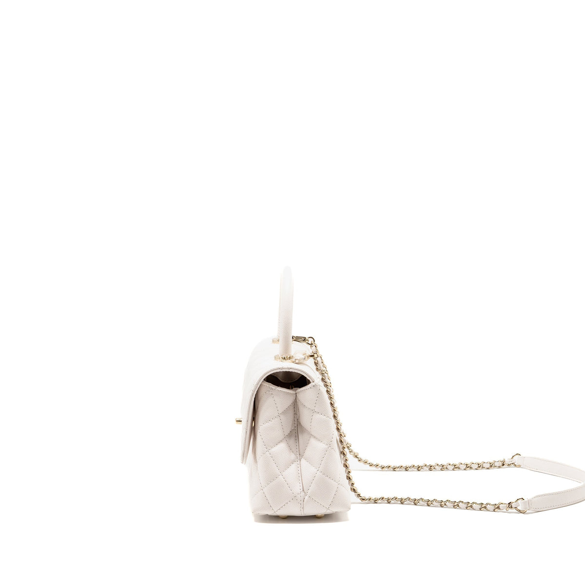 CHANEL SMALL COCO HANDLE CAVIAR WHITE LGHW (MICROCHIP)