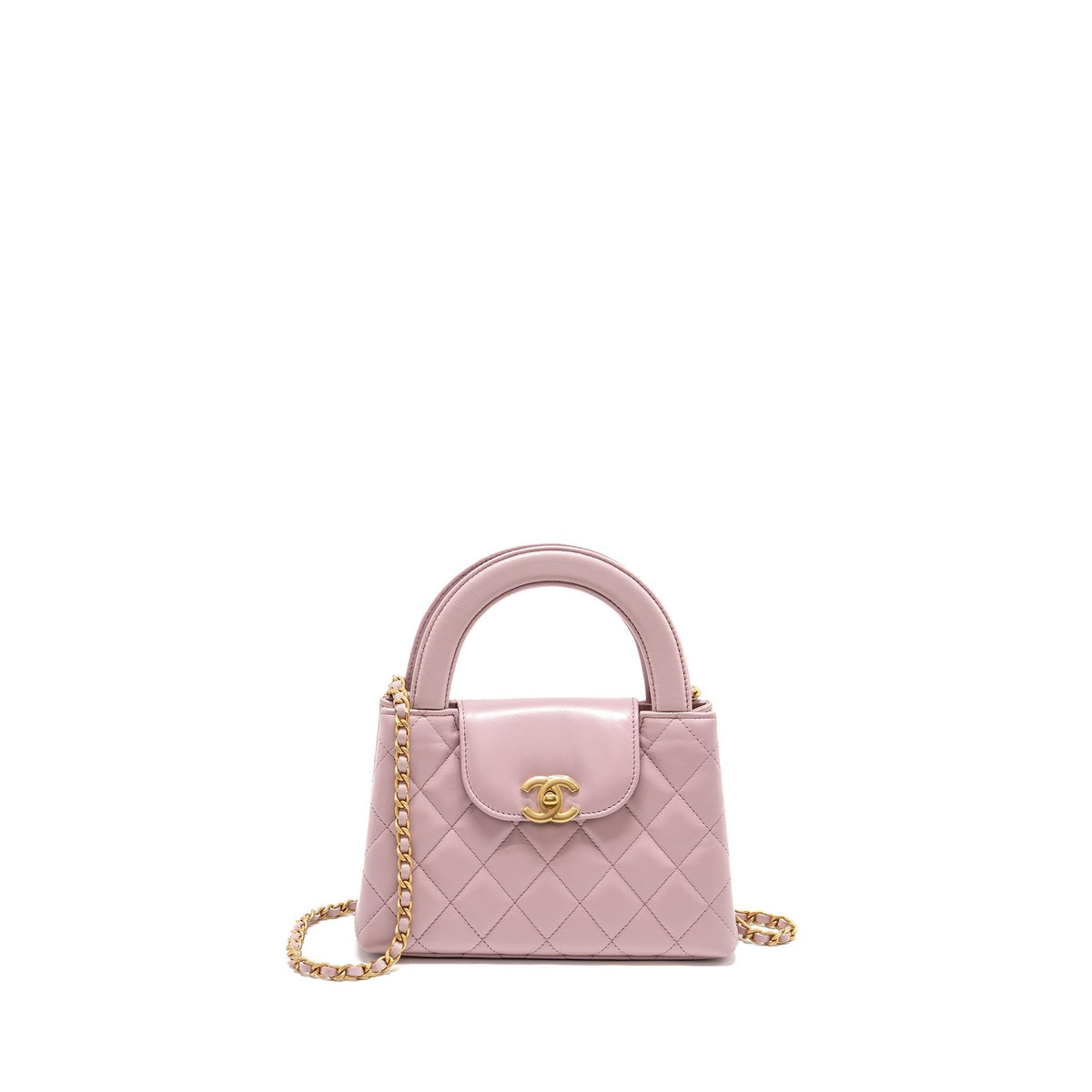 CHANEL MINI KELLY SHOPPING TOTE BAG CALFSKIN 24A LIGHT PINK GHW (MICROCHIP)
