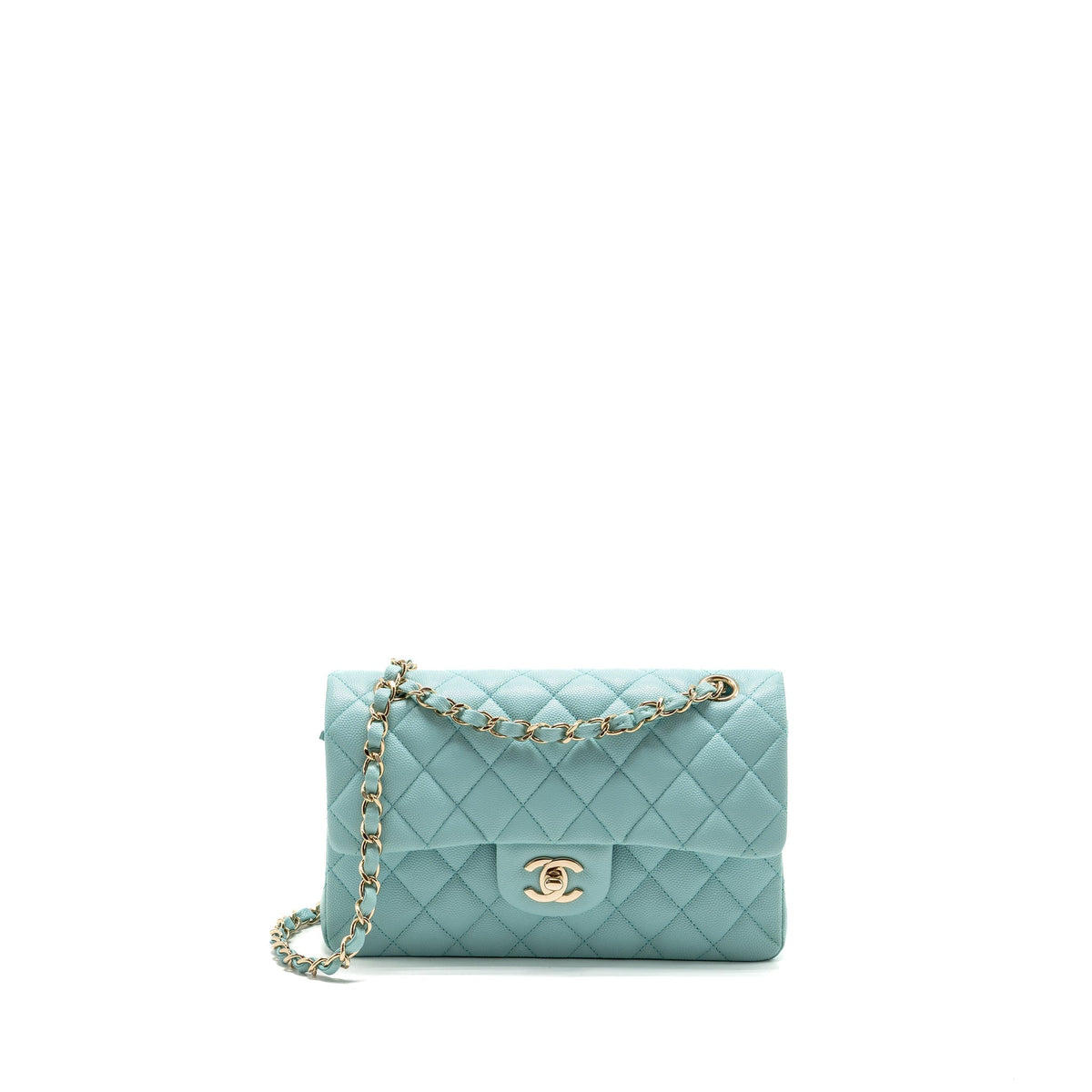 Chanel Small Classic Double Flap Bag Caviar Tiffany Blue LGHW