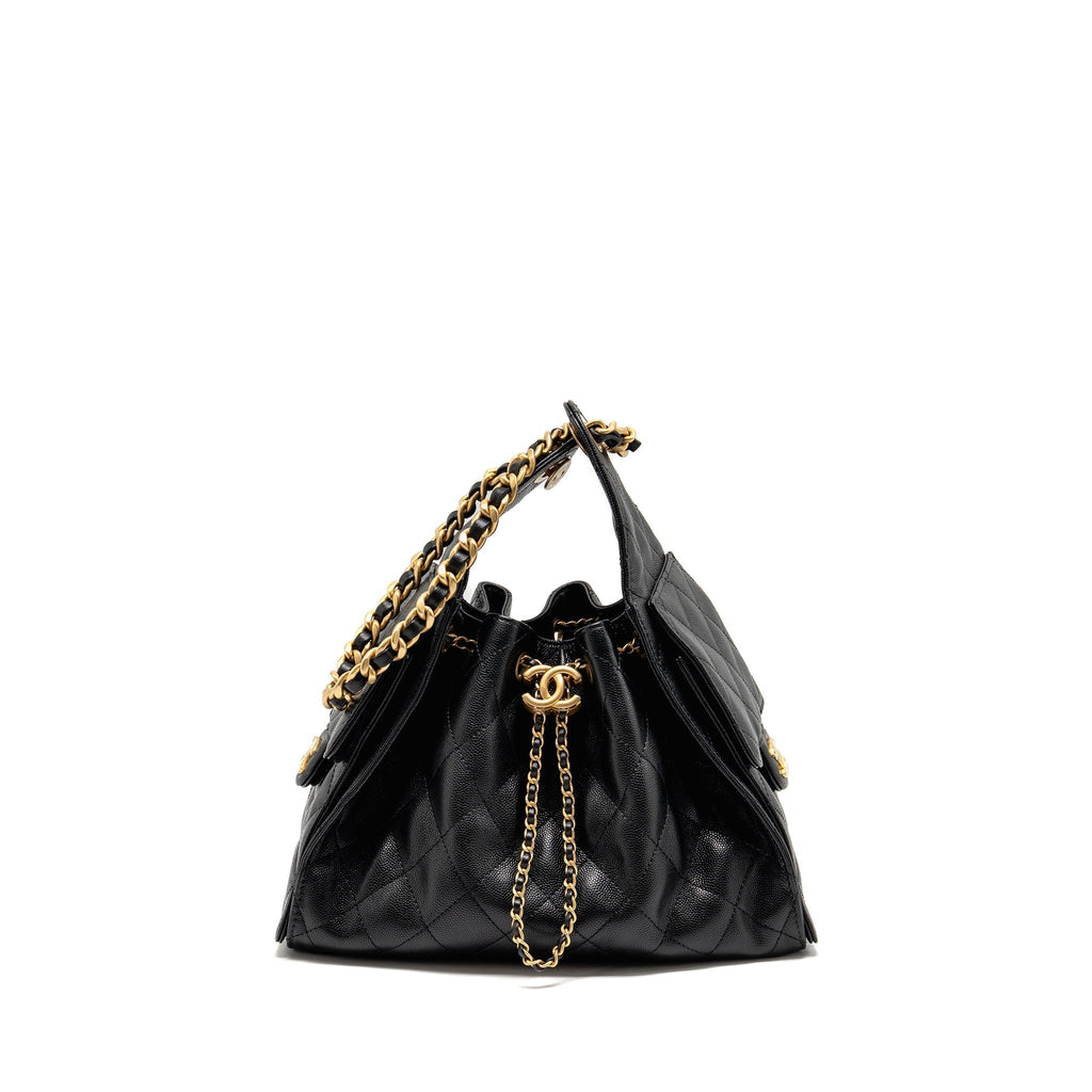 CHANEL SMALL 25 BAG CAVIAR BLACK GHW (MICROCHIP)