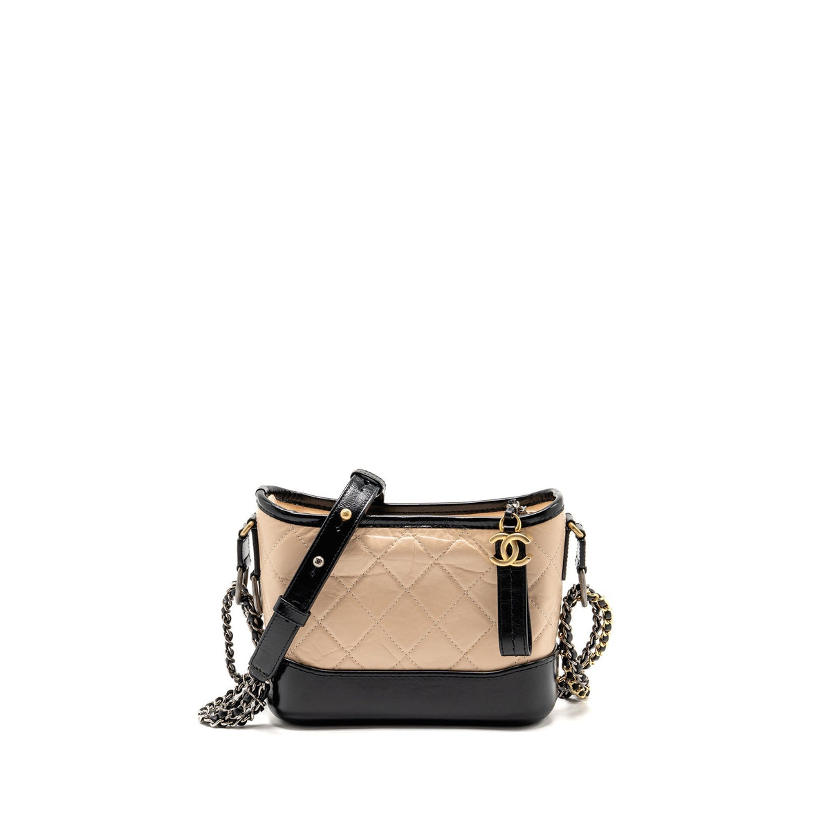 CHANEL SMALL GABRIELLE HOBO BAG AGED CALFSKIN BEIGE/BLACK MULTICOLOURED HARDWARE