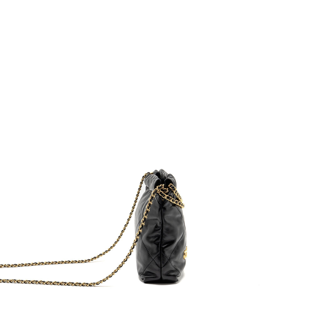 CHANEL MINI 22 BAG SHINY CALFSKIN BLACK GHW (MICROCHIP)