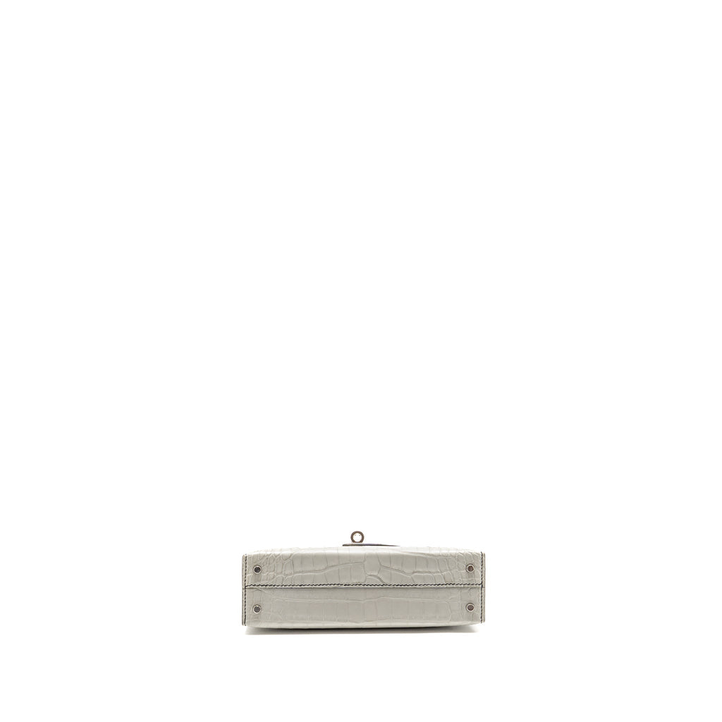 Hermes Mini Kelly II Alligator Mississippiensis Matt Gris Perle / black SHW