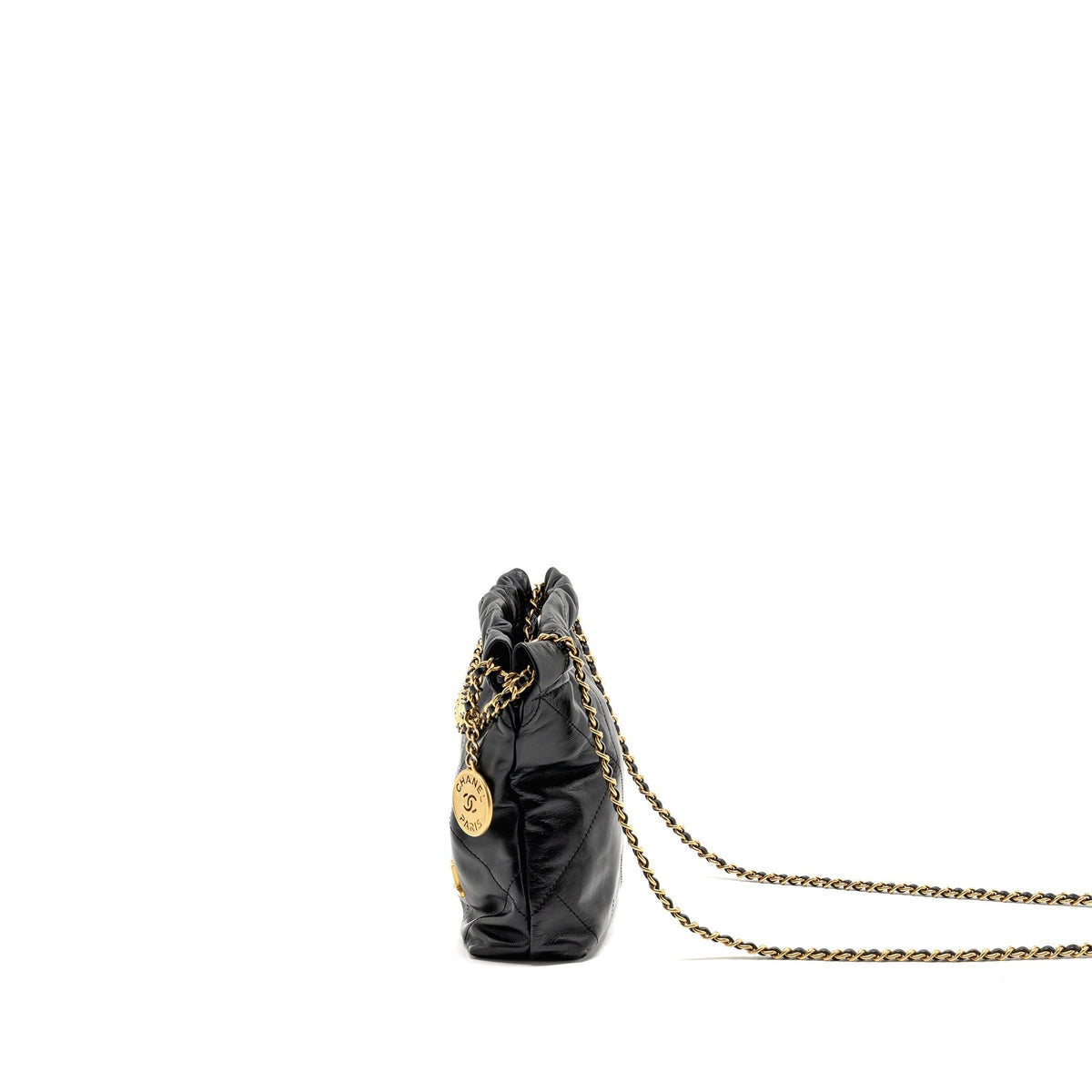 CHANEL MINI 22 BAG SHINY CALFSKIN BLACK GHW (MICROCHIP)