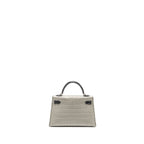 Hermes Mini Kelly II Alligator Mississippiensis Matt Gris Perle / black SHW