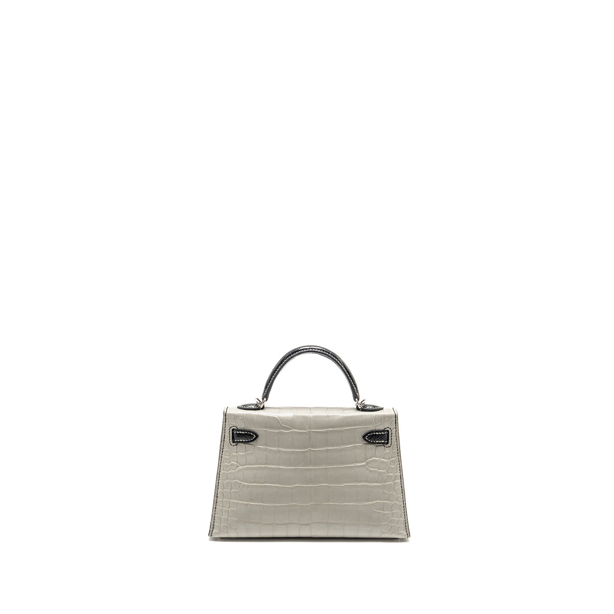 Hermes Mini Kelly II Alligator Mississippiensis Matt Gris Perle / black SHW