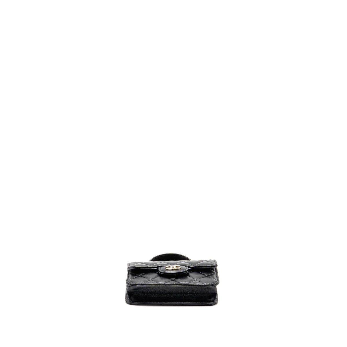 CHANEL MINI TOP HANDLE FLAP COIN PURSE WITH CHAIN LAMBSKIN BLACK LGHW