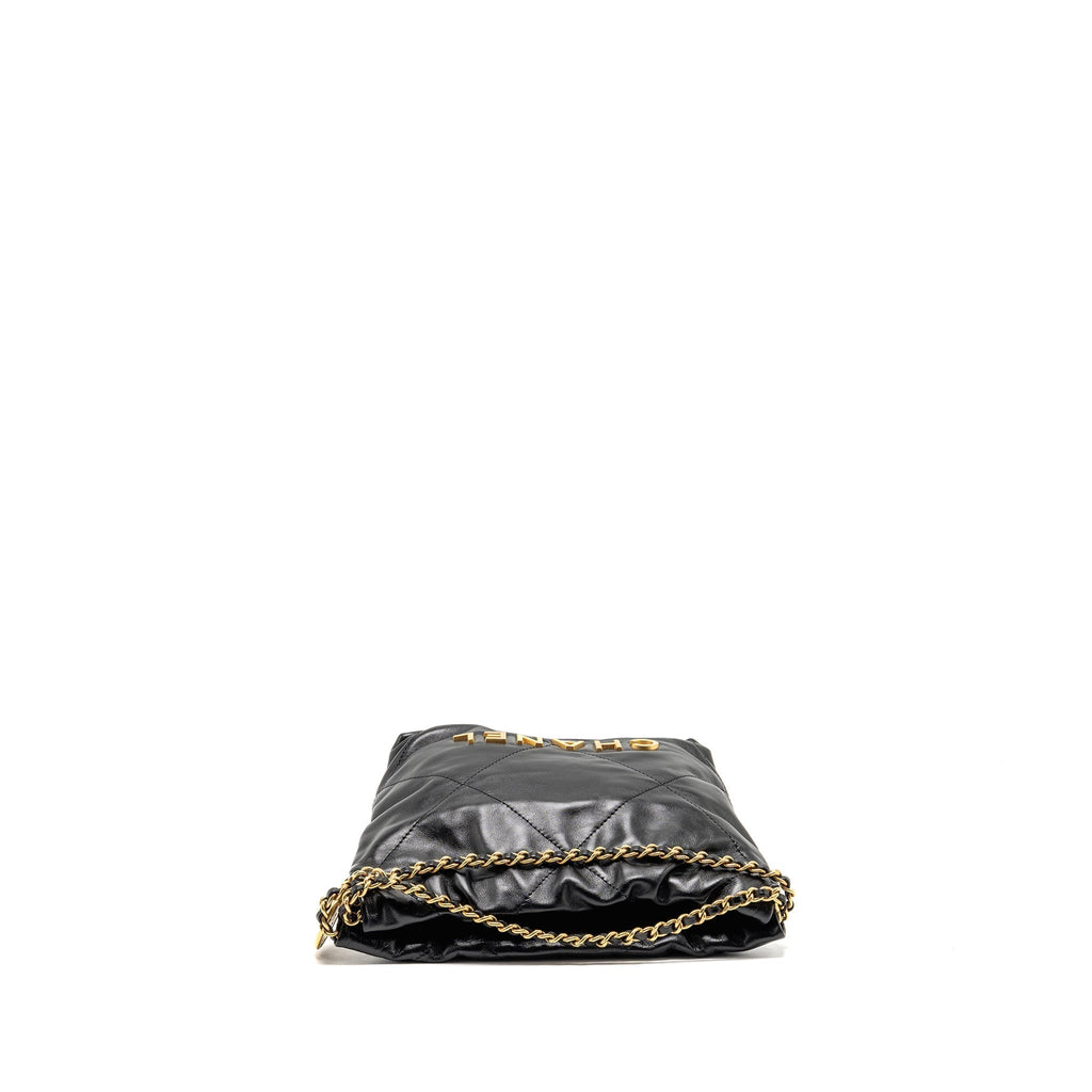 CHANEL MINI 22 BAG SHINY CALFSKIN BLACK GHW (MICROCHIP)