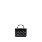 CHANEL MINI TOP HANDLE FLAP COIN PURSE WITH CHAIN LAMBSKIN BLACK LGHW