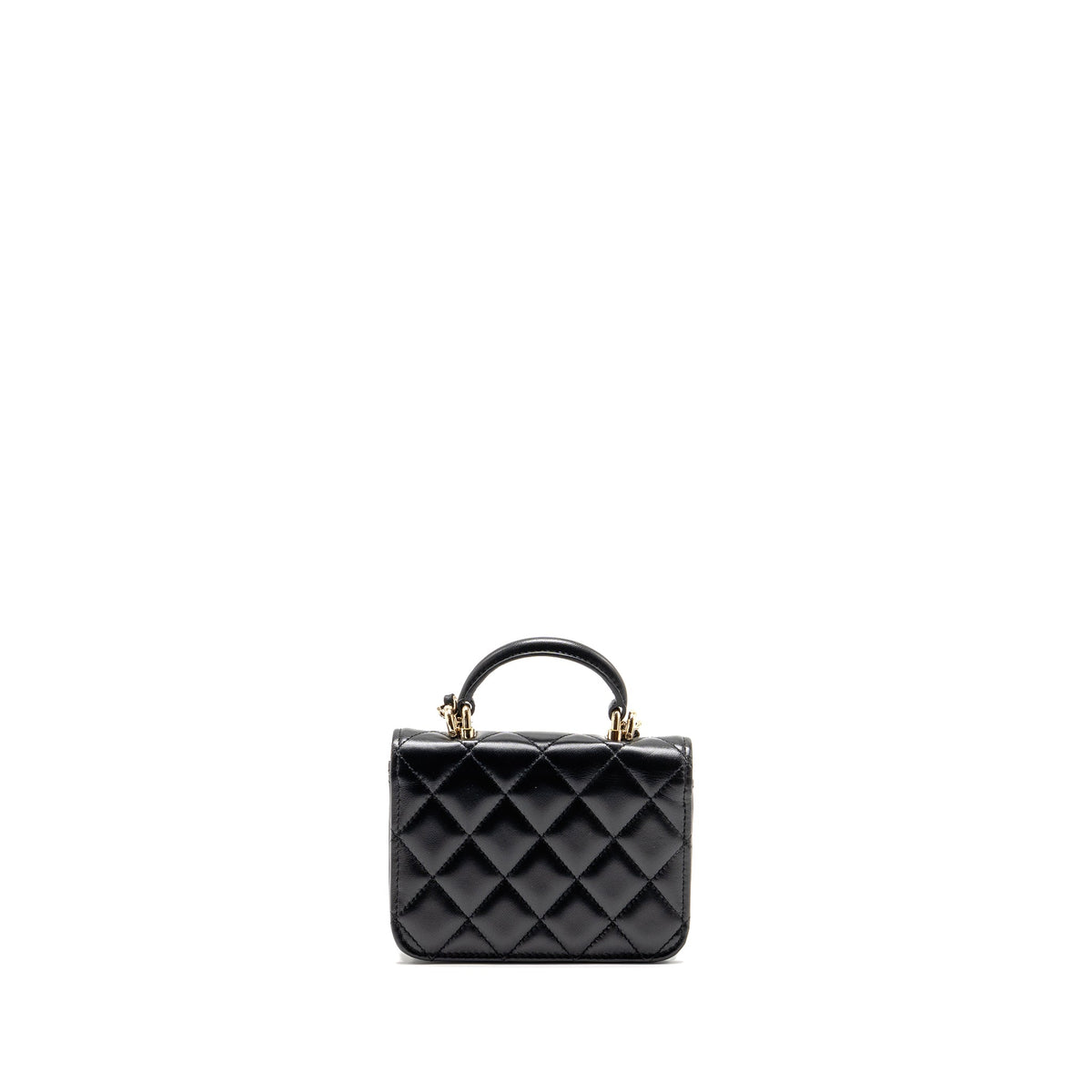 CHANEL MINI TOP HANDLE FLAP COIN PURSE WITH CHAIN LAMBSKIN BLACK LGHW