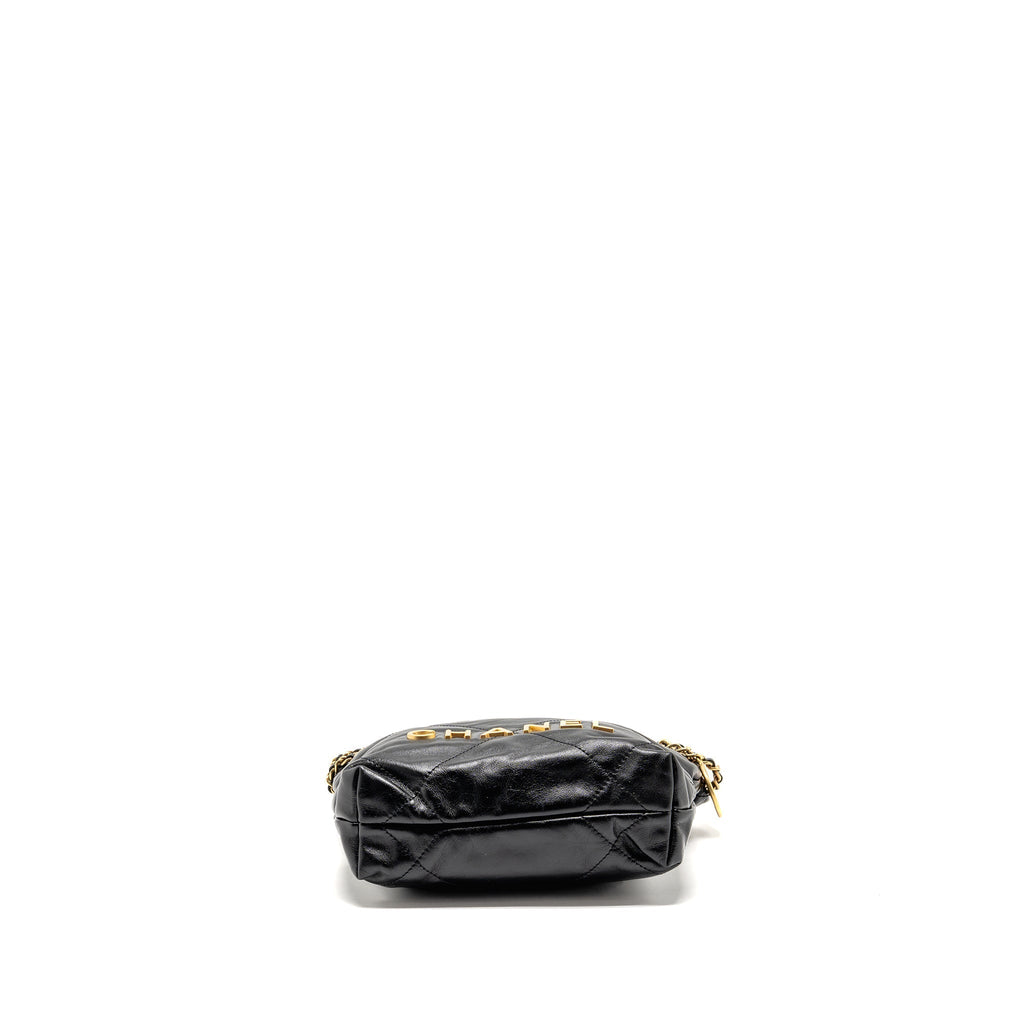CHANEL MINI 22 BAG SHINY CALFSKIN BLACK GHW (MICROCHIP)