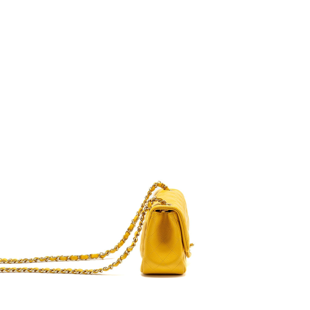 CHANEL CLASSIC MINI SQUARE FLAP BAG CAVIAR YELLOW LGHW