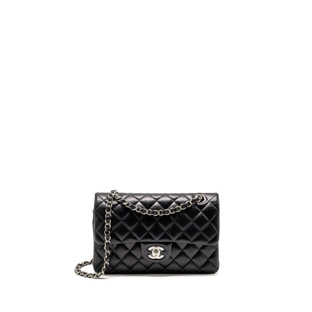 CHANEL SMALL CLASSIC DOUBLE FLAP BAG LAMBSKIN BLACK SHW