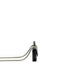CHANEL MINI TOP HANDLE FLAP COIN PURSE WITH CHAIN LAMBSKIN BLACK LGHW