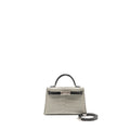 Hermes Mini Kelly II Alligator Mississippiensis Matt Gris Perle / black SHW
