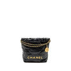 CHANEL MINI 22 BAG SHINY CALFSKIN BLACK GHW (MICROCHIP)