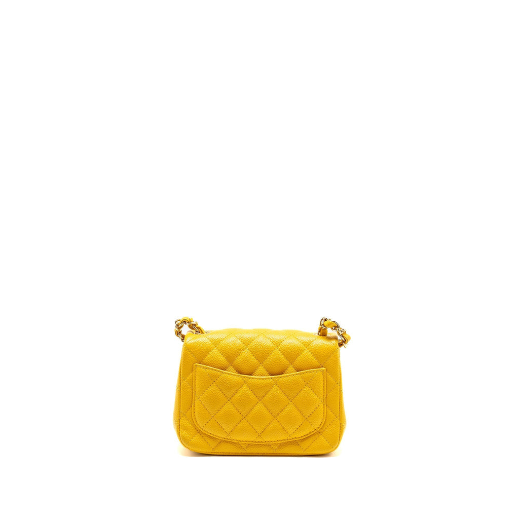 CHANEL CLASSIC MINI SQUARE FLAP BAG CAVIAR YELLOW LGHW