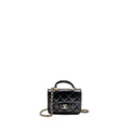 CHANEL MINI TOP HANDLE FLAP COIN PURSE WITH CHAIN LAMBSKIN BLACK LGHW