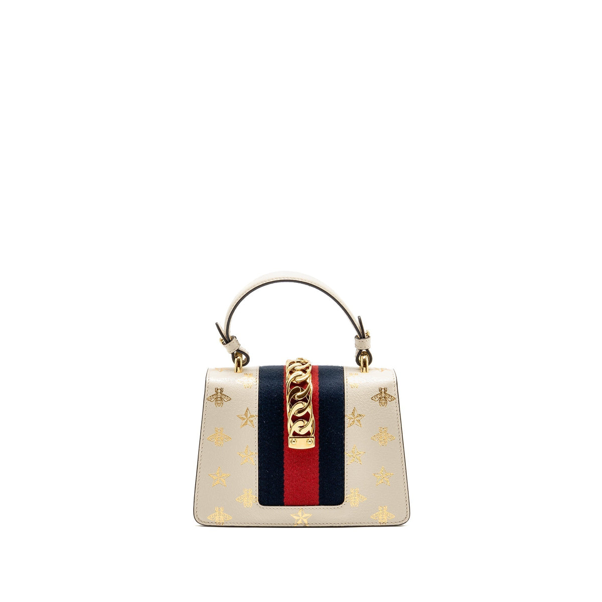 GUCCI MINI SYLVIE BEE STAR TOP HANDLE CALFSKIN WHITE/MULTICOLOUR GHW