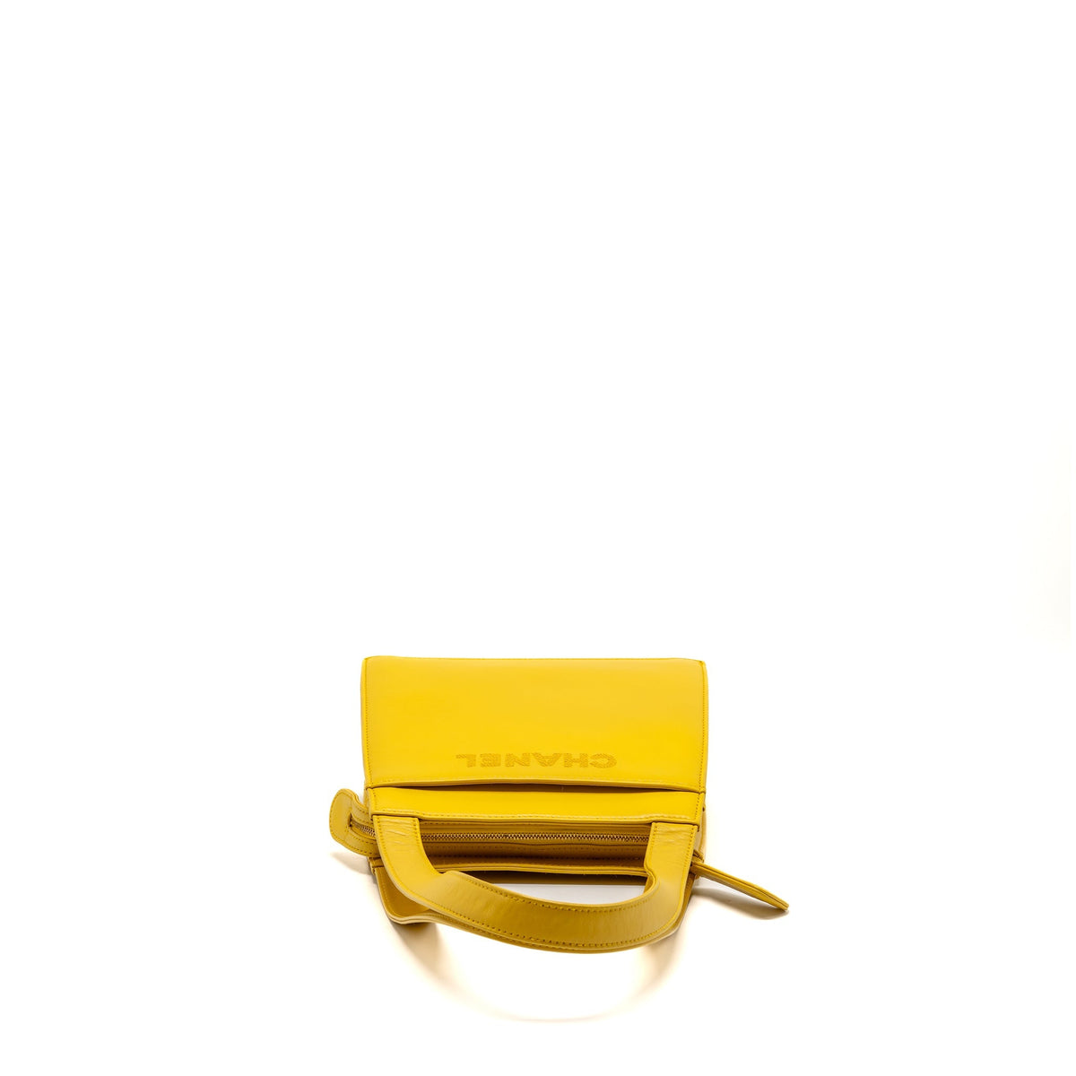 Chanel Vintage Embroidered Letter Logo Shoulder Bag Calfskin Mustard GHW