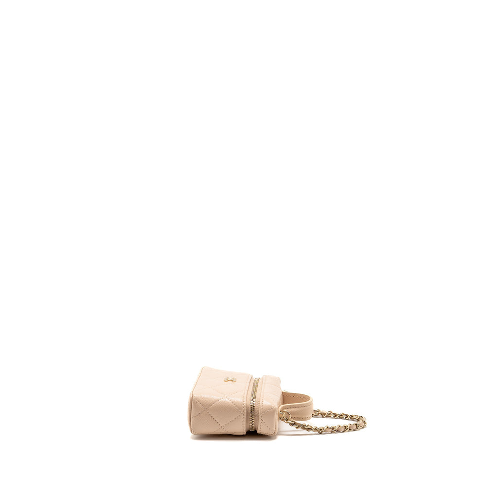 Chanel Classic Mini Vanity Bag Charm Grained Shiny Calfskin Light Pink LGHW (Microchip)