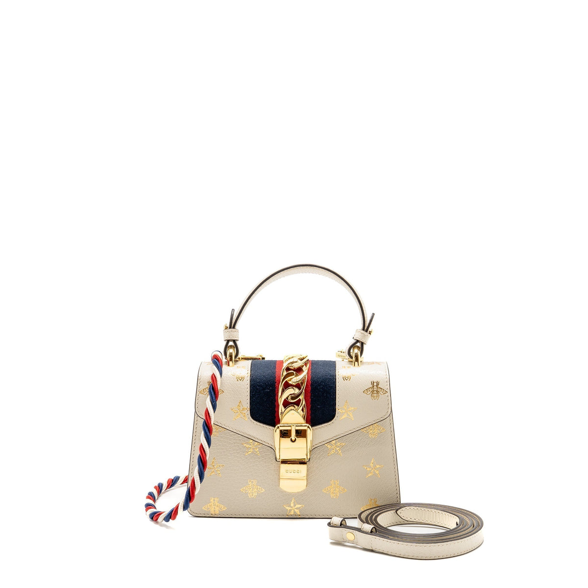 GUCCI MINI SYLVIE BEE STAR TOP HANDLE CALFSKIN WHITE/MULTICOLOUR GHW