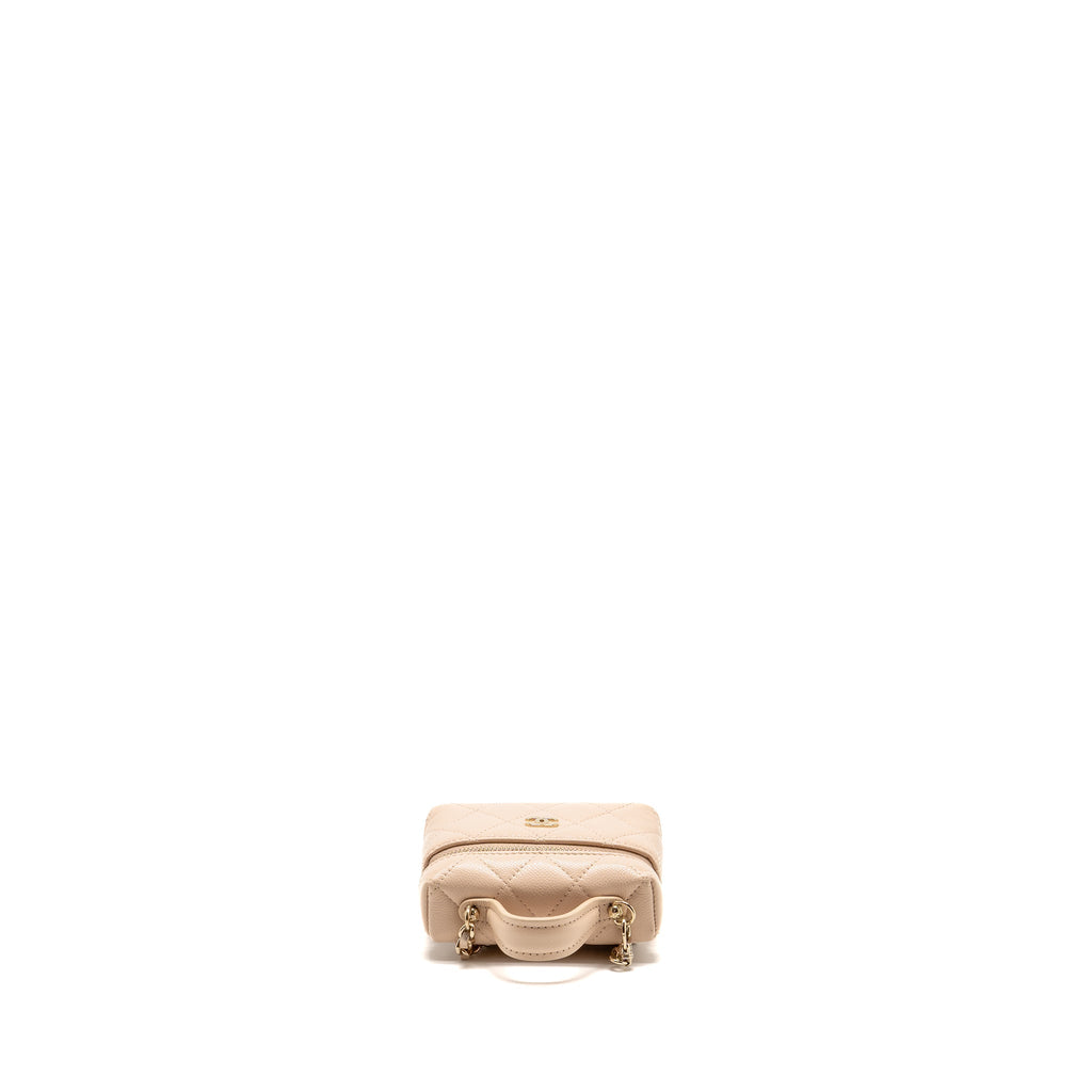 Chanel Classic Mini Vanity Bag Charm Grained Shiny Calfskin Light Pink LGHW (Microchip)