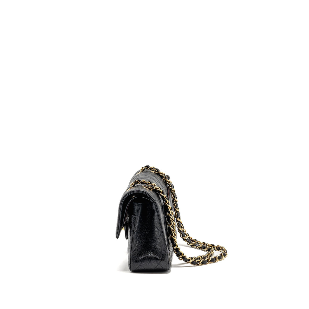 CHANEL SMALL CLASSIC DOUBLE FLAP CAVIAR BLACK GHW (MICROCHIP)