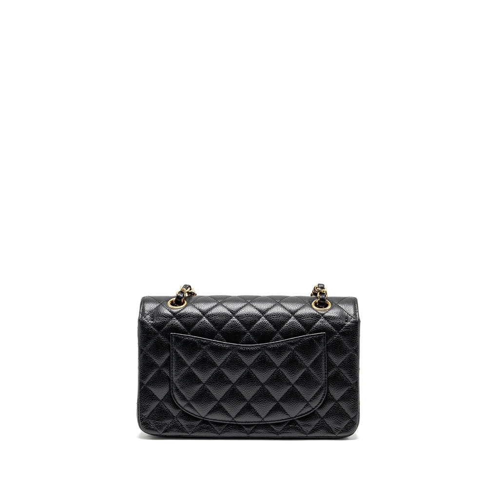 CHANEL SMALL CLASSIC DOUBLE FLAP CAVIAR BLACK GHW (MICROCHIP)