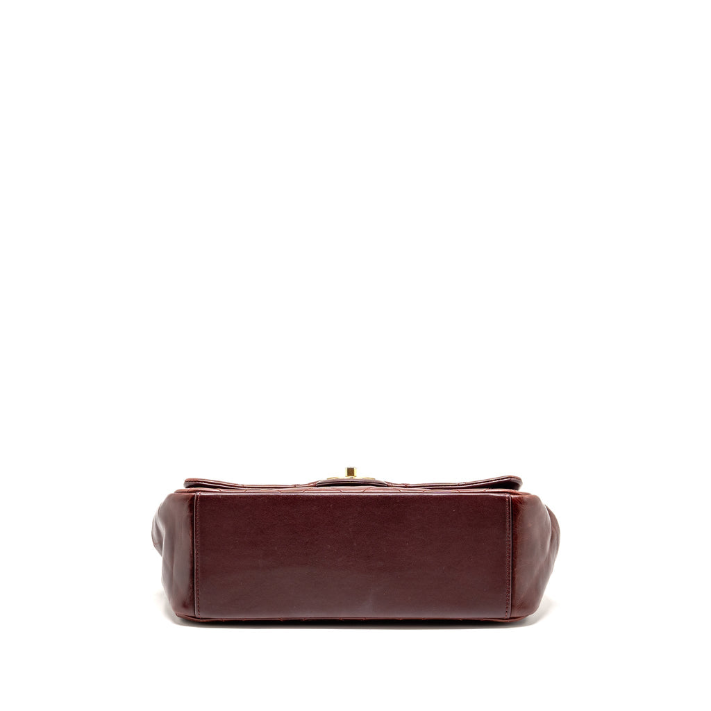 Chanel 16A Gold Bar Top Handle Flap Bag Glazed Calfskin Burgundy GHW