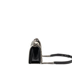 Chanel 16A Medium Boy Bag Pleated Calfskin Black/White RUTHENIUM HARDWARE